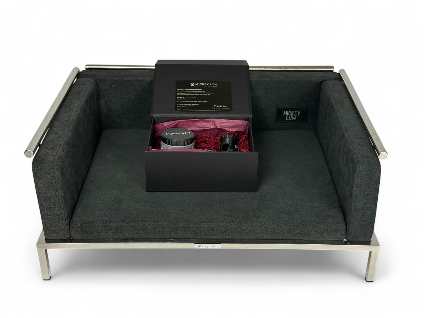 Mickey Low – Signature Series Handcrafted Luxury Dog Bed with Stainless Steel Frame
